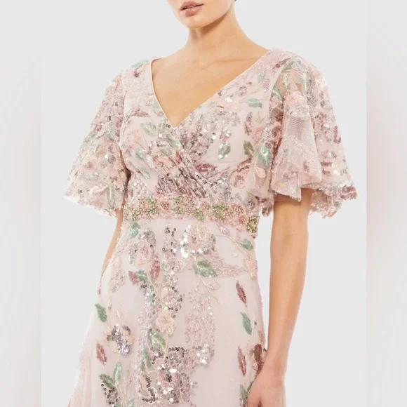 MAC DUGGAL Floral Embellished Short Sleeve Gown SIZE 18 ROSE PINK $498 #67880 - Picture 3 of 8